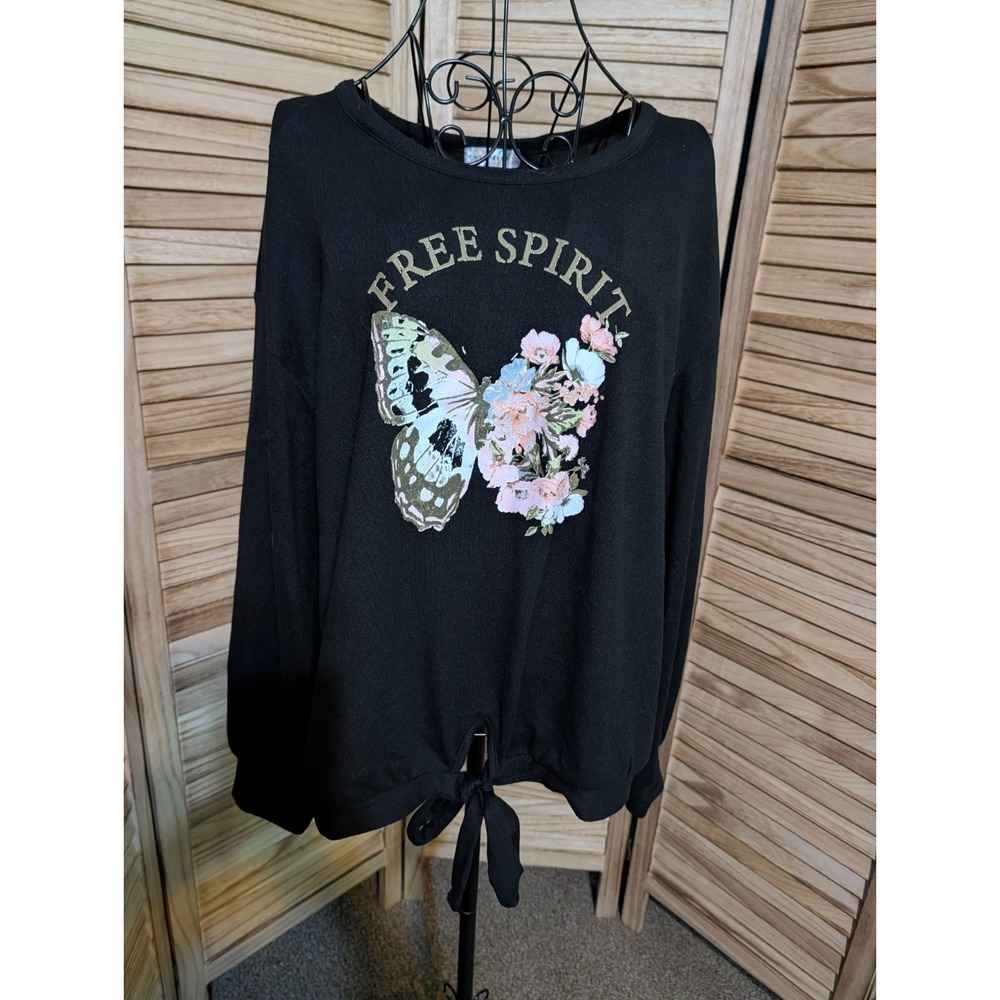 Retrology Women's L  Butterfly Sweatshirt With Front Tie Free spirit
